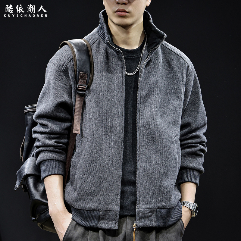 "Old Money Style" Knitted Faux Wool Zipper Stand Collar Coat Men's Autumn and Winter Casual Jacket Loose Fit Plus Size Outerwear "Old Money Style" Knitted Faux Wool Zipper Stand Collar Coat Men's Autumn and Winter Casual Jacket Loose Fit Plus Size Outerwear