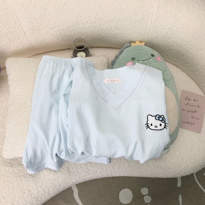 Vietnam transfronterizo transmisión en vivo estilo caliente verano con cuello en V nube pijamas de algodón pantalones de manga corta para mujer traje de servicio a domicilio para estudiantes de dibujos animados