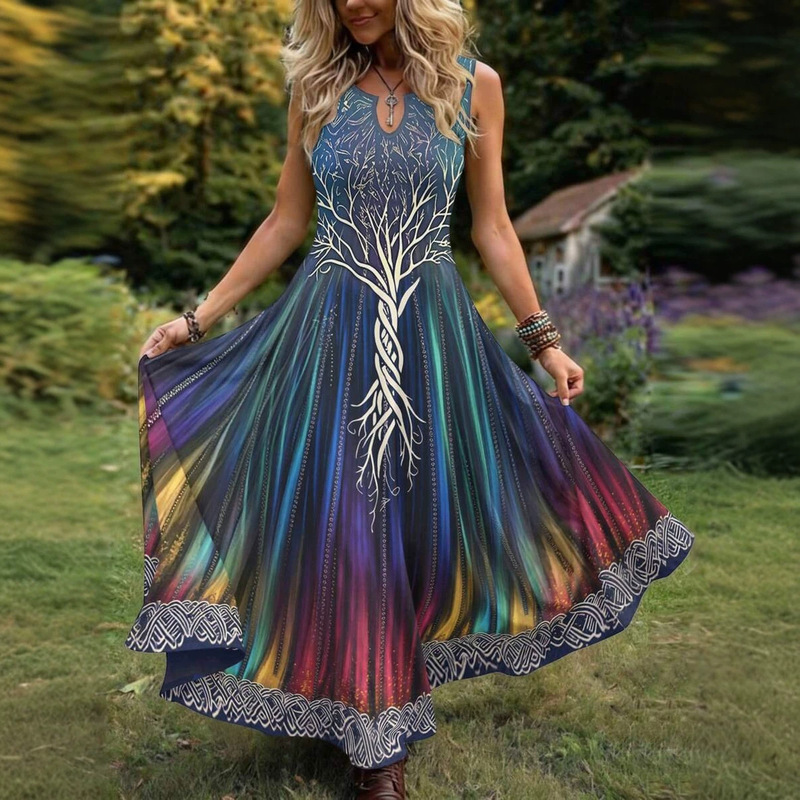 New 2026 Amazon European and American Summer Fashion Casual Printed Sleeveless Long Dress for Work