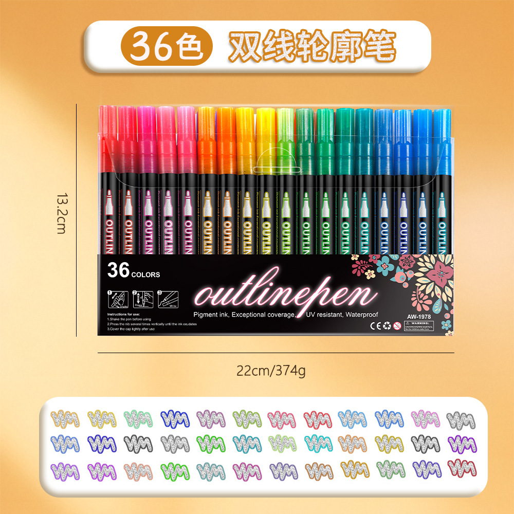 48 colores de doble línea de contorno bolígrafo DIY creativo bolígrafo de marcado flash bolígrafo de marcado de Navidad bolígrafo de marcado en stock mayorista