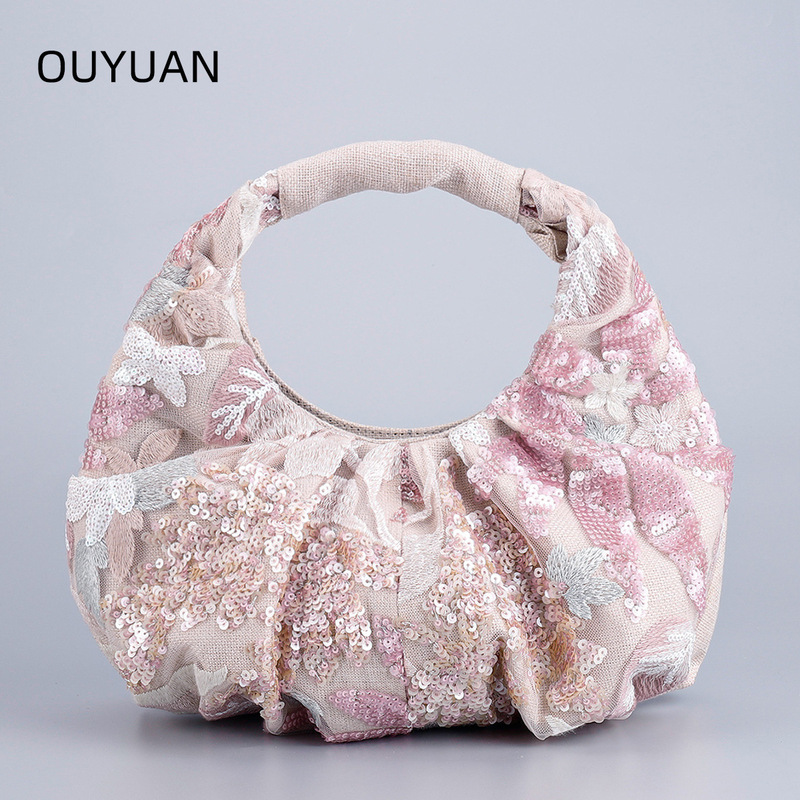 Summer Niche Sequin Bag 2025 New Fashion Women's Bag High-End Embroidered Handbag Small Tote Bag for Going Out Cross-Border Summer Niche Sequin Bag 2025 New Fashion Women's Bag High-End Embroidered Handbag Small Tote Bag for Going Out Cross-Border