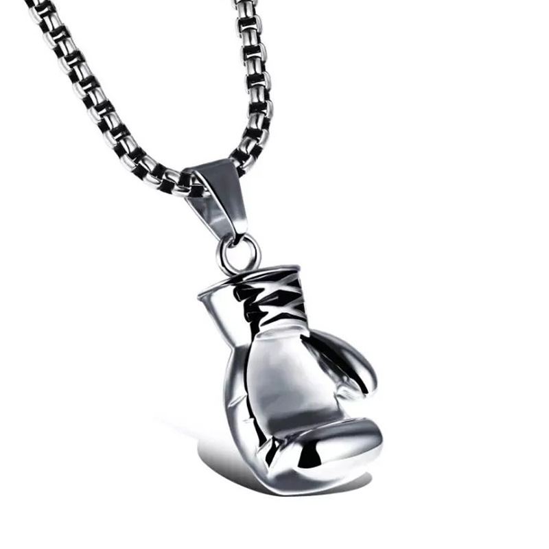 Cross-border supply retro fitness boxing gloves stainless steel titanium steel necklace sports domineering fashion punk pendant Cross-border supply retro fitness boxing gloves stainless steel titanium steel necklace sports domineering fashion punk pendant
