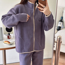 冬季清仓套装立领拉链纯色洋气高端睡衣女款秋冬可外穿家居服套装