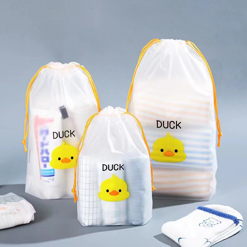 PE磨砂透明卡通抽繩束口袋塑料服裝收納袋潔面巾衣服包裝袋批發