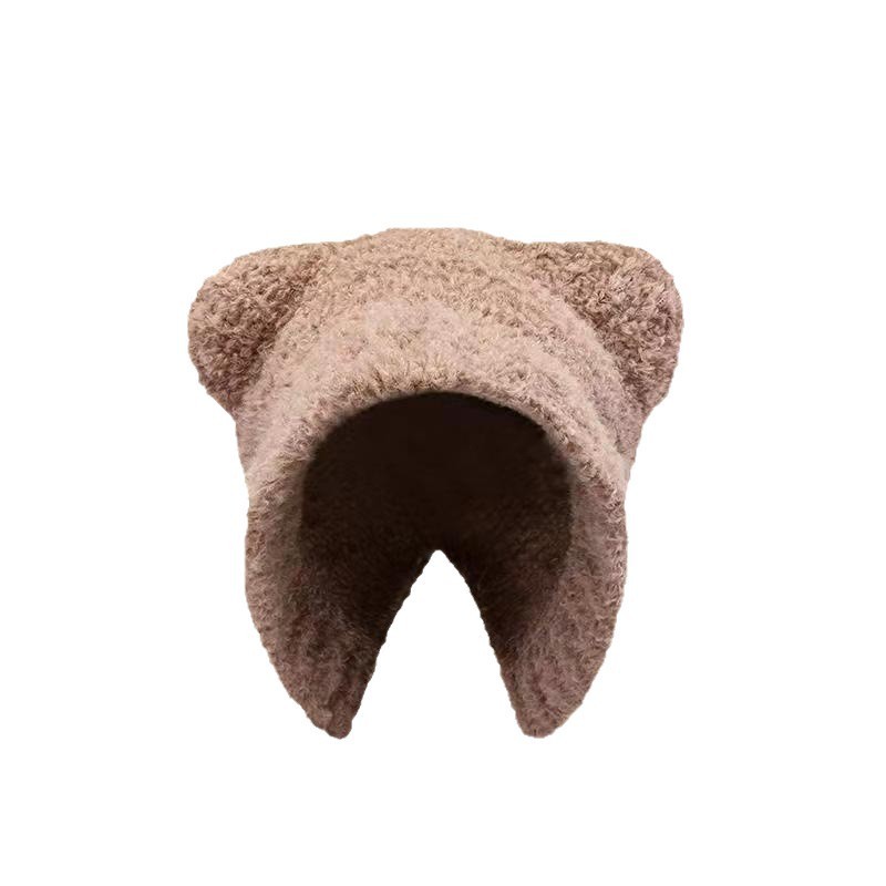 クマのニット帽、かわいいウールのぬいぐるみ、女性の秋冬の万能韓国版、暖かいぬいぐるみ、大きな頭囲、小さな顔|undefined