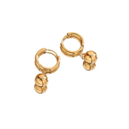 Women's Autumn/Winter Earrings Korean Style Titanium Steel Round Bead Earrings Minimalist Round Ring Small Ball Gold Bean Earrings Dangle Earrings Non-Fading