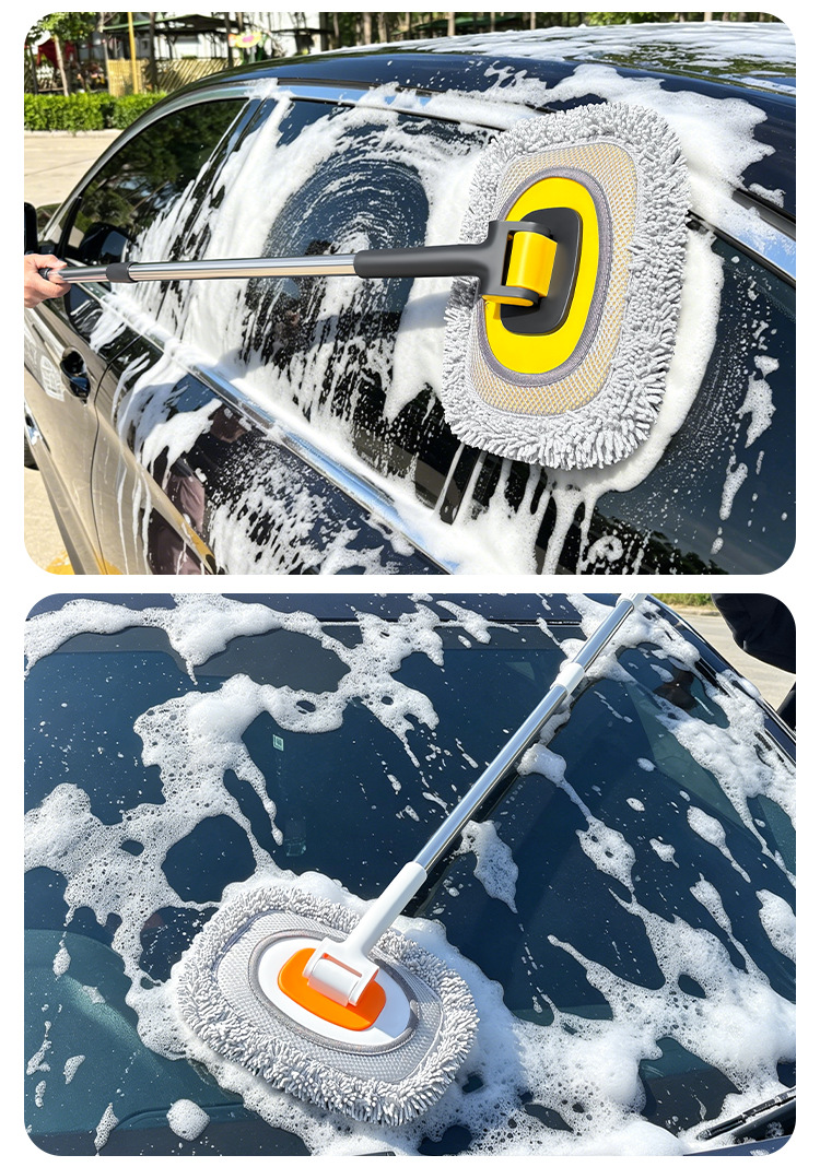 Car Wash Mop with Curved Handle, Soft Bristles, Long Telescopic Handle, Does Not Damage Car Paint, Specialized Car Brush for Dust Removal and Cleaning