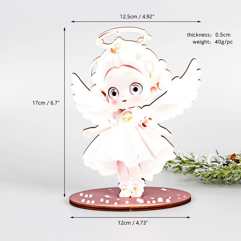 Adornos de madera de Navidad (ángel de diamante rosa)