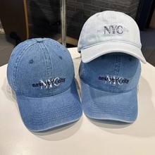 新款美式复古牛仔棒球帽子女春夏NYC字母刺绣鸭舌帽男防晒遮阳帽