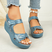 外贸一字带魔术贴凉鞋女2025新款夏季女鞋跨境大码厚底休闲凉鞋43