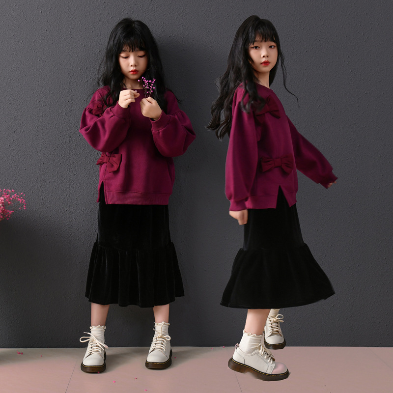 Falda de terciopelo negro café para niñas de dos colores otoño e invierno Nueva falda de estilo occidental para niños