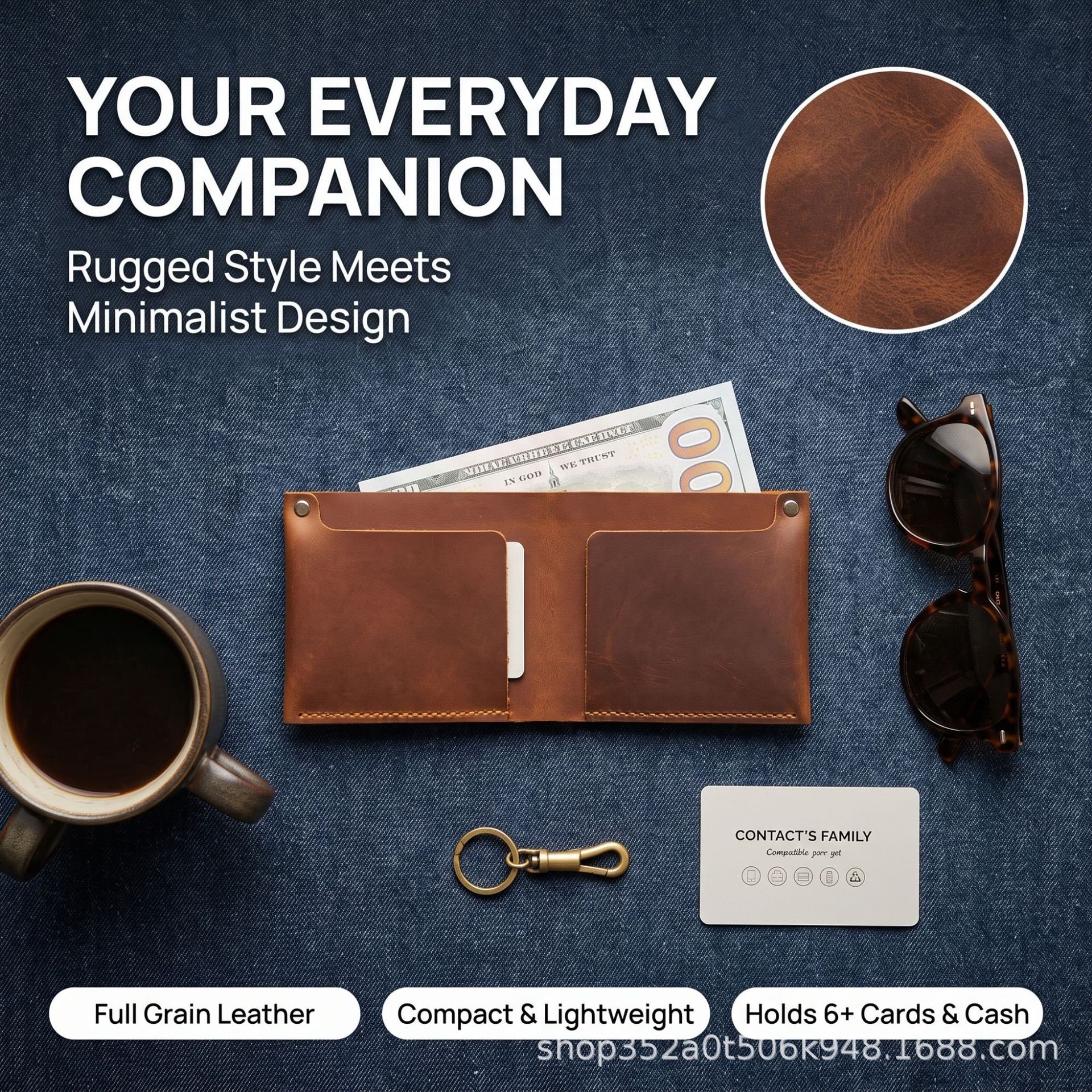 Retro wallet, casual style, made from top-grain crazy horse leather, wholesale for export, genuine leather, short design, coin purse and card holder
