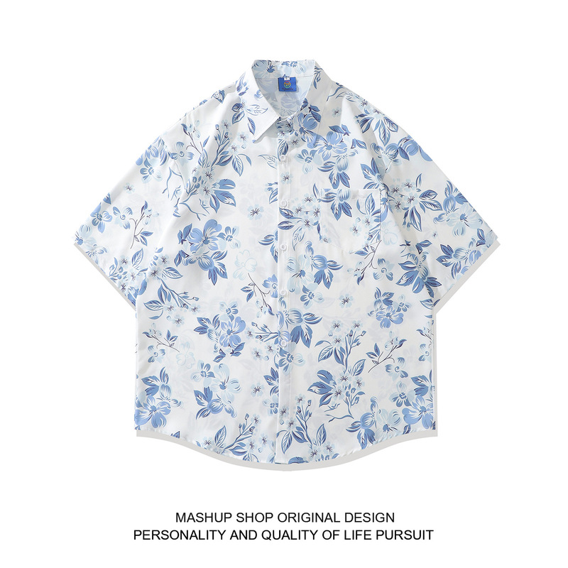 A new summer pastoral warm plant flowers Hawaiian short sleeve shirt holiday casual shirt