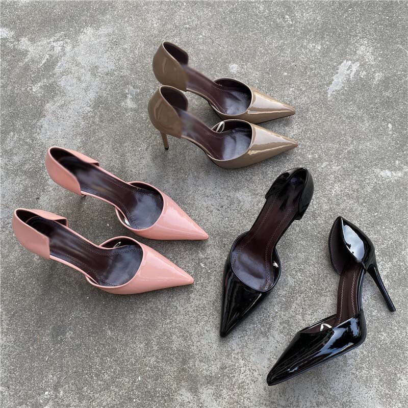 Foreign Trade 2023 Pointed-Toe Black Sexy High-Heeled Shoes Shallow Mouth Stiletto Slip-On Women's Shoes Hollow Shoes Ultra-High Heels