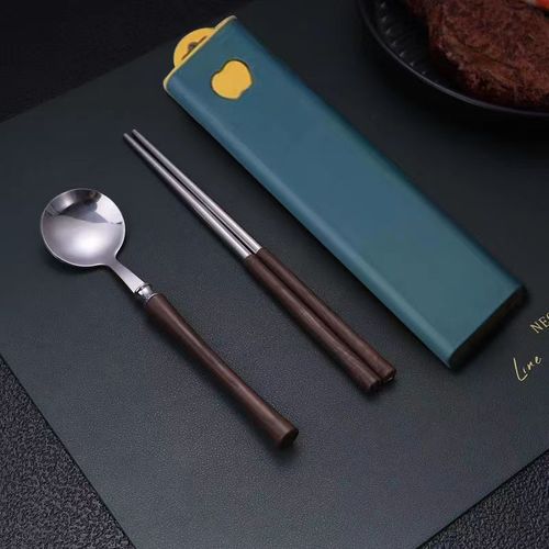 Kinda Rimi stainless steel tableware set chopsticks spoon fork students cute creative portable tableware three-piece set