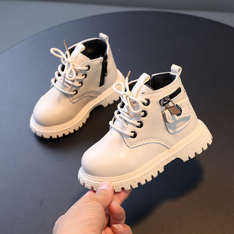 Children's autumn/winter ankle boots Boys fashion Martens girls side zipper soft-soled single boots_voghion.com