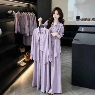 复古慵懒风衬衫套装女2026春季新款韩系松弛感衬衫休闲长裤两件套
