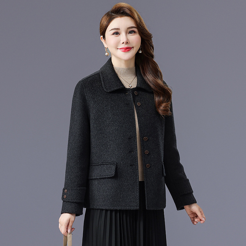 Double-Sided Camel Wool Coat for Women 2025 Autumn and Winter New Style Middle-Aged Petite Mom Slim Woolen Outwear