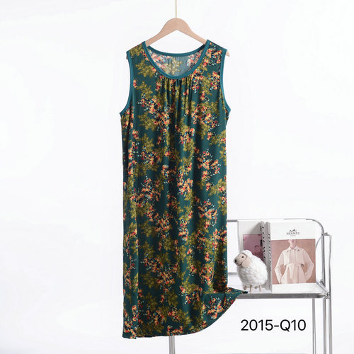 Miansilk nightdress, women's summer loose large size sleeveless vest, skirt, artificial cotton home wear, mother's cotton silk nightgown