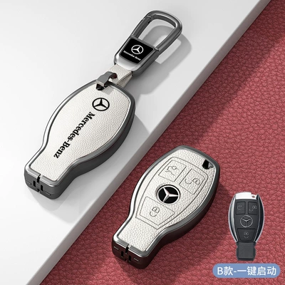 Car key bag: Key Case Leather - standard-model-b-one-button-start-3-button-white-zinc-alloy-shell-car-logo-square-buckle-d-buckle