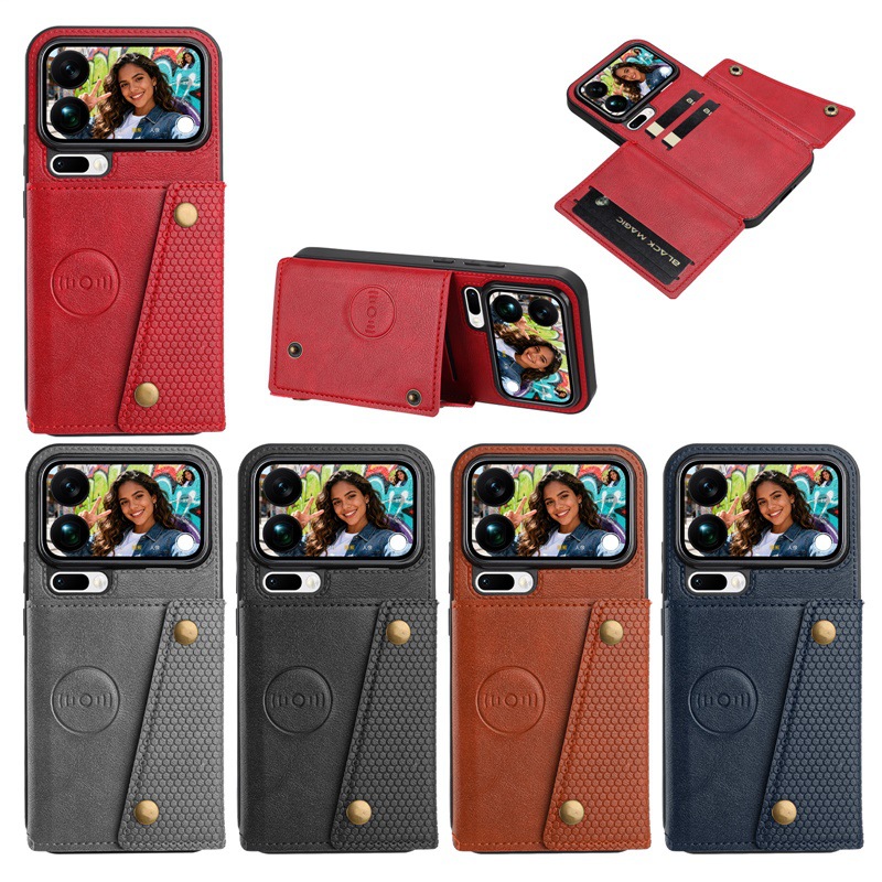 跨境适用小米17promax手机壳双扣贴皮卡包小米17全包皮纹防摔壳现