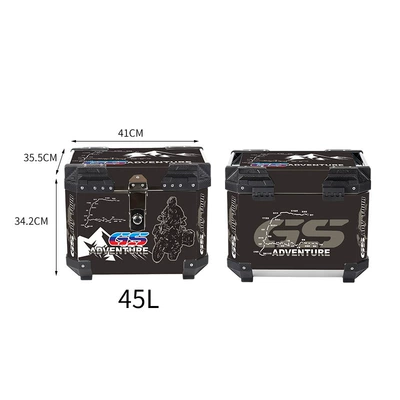 Extra-Large 45L Motorcycle Tail Box, Stainless Steel Large-Capacity Delivery Vehicle Trunk, Universal Waterproof Aluminum Alloy Tail Box (Motorcycle trunk) - 45l-stainless-steel-alloy-lock-sticker-phantom-black