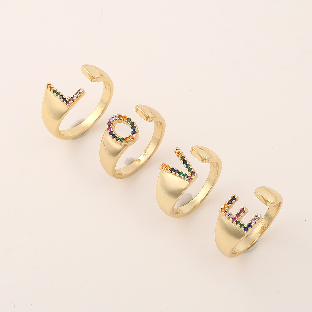 Fashion New Style Copper Micro-inlaid Zircon 26 English Letter Ring display picture 24