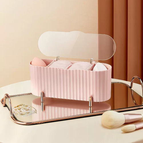Desktop dust-proof makeup cotton storage box electroplated lidded makeup remover cotton makeup egg compartment storage box