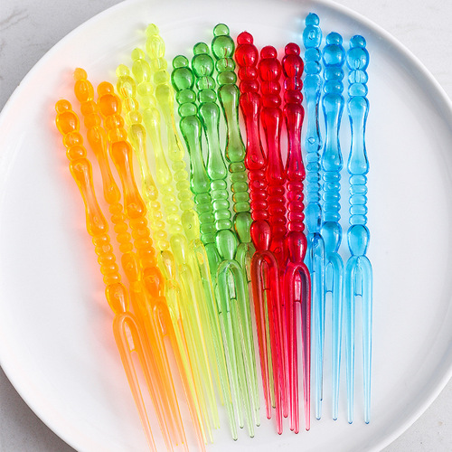 Disposable fruit fork for eating fruit small plastic fruit pick insert transparent household snack cake dessert fork