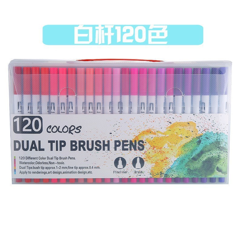 Promoción de Amazon 12 colores - 120 colores dos cabezas de acuarela para niños pincel de graffiti acuoso al por mayor