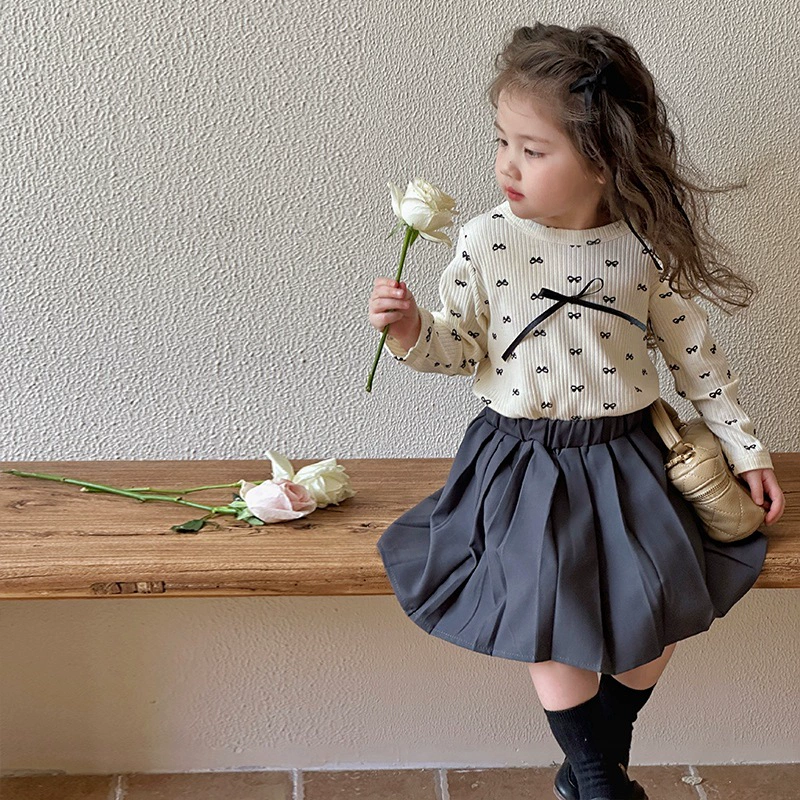 Base body-friendly spring children's autumn long-sleeve with bow girl's, western style, trend of season