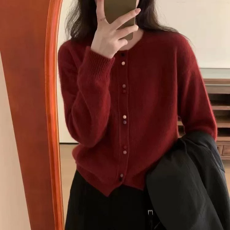 Demi-season woolen fashionable cardigan, cashmere, sweater, Korean style