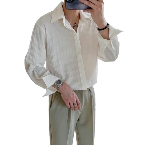 Spring and Autumn Striped Shirt for Men: Designer-Approved Niche Top in Light Mature Style—Fashionable, Slimming, and Perfect for Formal or Professional Attire