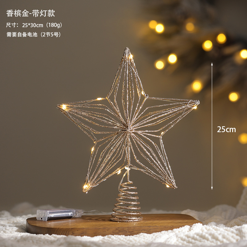 Nuevos productos transfronterizos árbol de Navidad estrella dorada plata blanca brillante árbol de Navidad decoración de Navidad estrella de cinco puntas