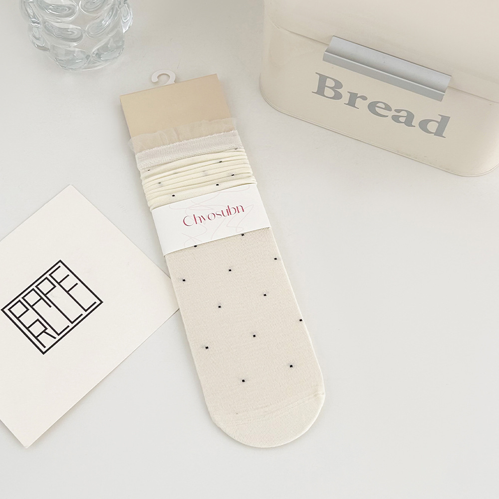 Calcetines de lunares Calcetines de pila fina de verano para niños Calcetines de tubo de niña de estilo ballet de encaje de algodón dulce y deshuesado