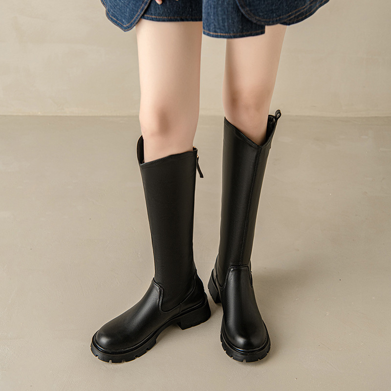 Foreign trade new women's boots 2024 autumn and winter casual low heel knee boots 33-43 round head high knight boots
