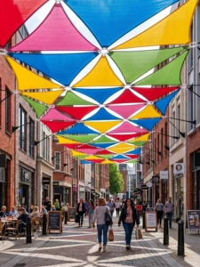 Triangular Canopy Sunshade Waterproof Sun Protection Outdoor Ceiling Decoration for Scenic Areas, Ancient Towns, Commercial Streets, and Heat Insulation Sunshade Net