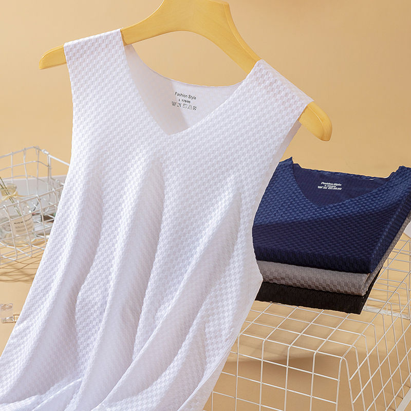 Ice Silk Vest for Men, Mesh Seamless Checkered Summer Thin Slim Fit Wide Shoulder Sports Quick-Drying V-Neck Sleeveless Breathable Ice Silk Vest for Men, Mesh Seamless Checkered Summer Thin Slim Fit Wide Shoulder Sports Quick-Drying V-Neck Sleeveless Breathable