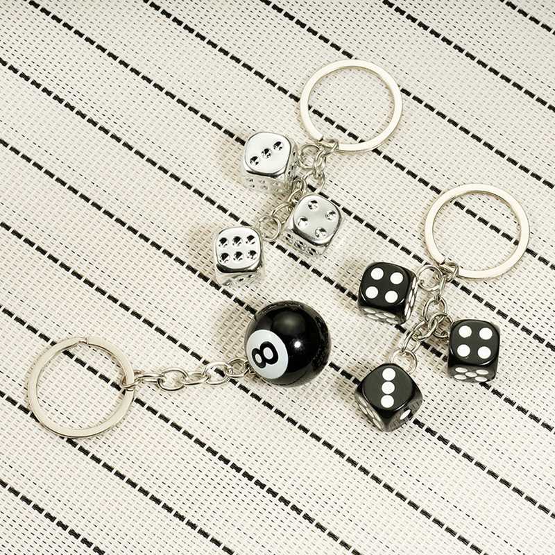 European and American Cross-Border Hot-Selling Fashion No. 8 Ball Dice Stainless Steel Pendant Keychain Personalized Design Key Ring Jewelry