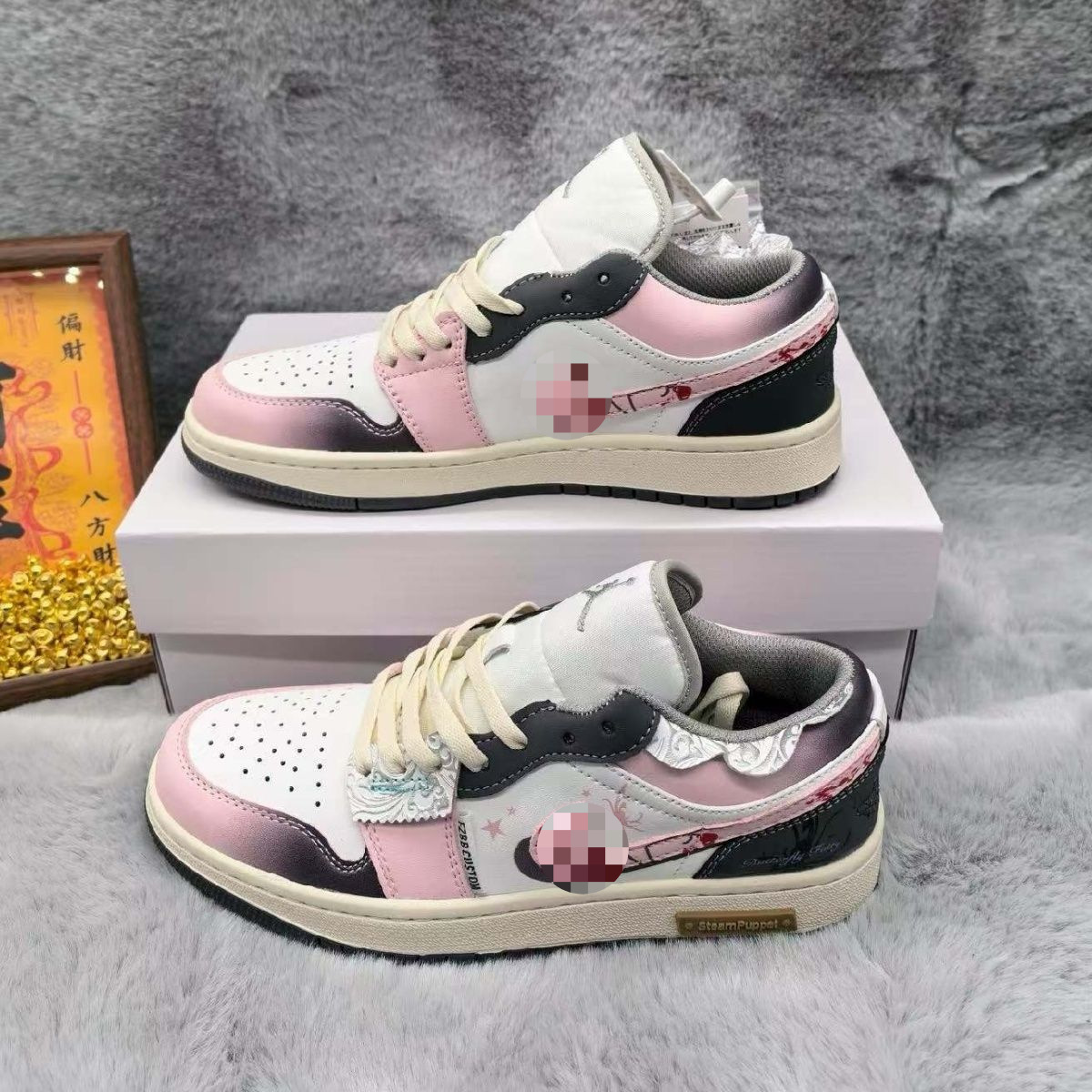 2026 Putian Pure Original New Model Aj Silver Pink Butterfly Campus Low-Top Sports Basketball Shoes Trendy Couple Sneakers