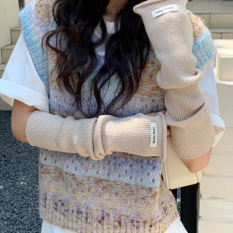 ニット毛糸保温手袋韓国版ins風延長腕秋冬百合騎乗防風防寒手女|undefined