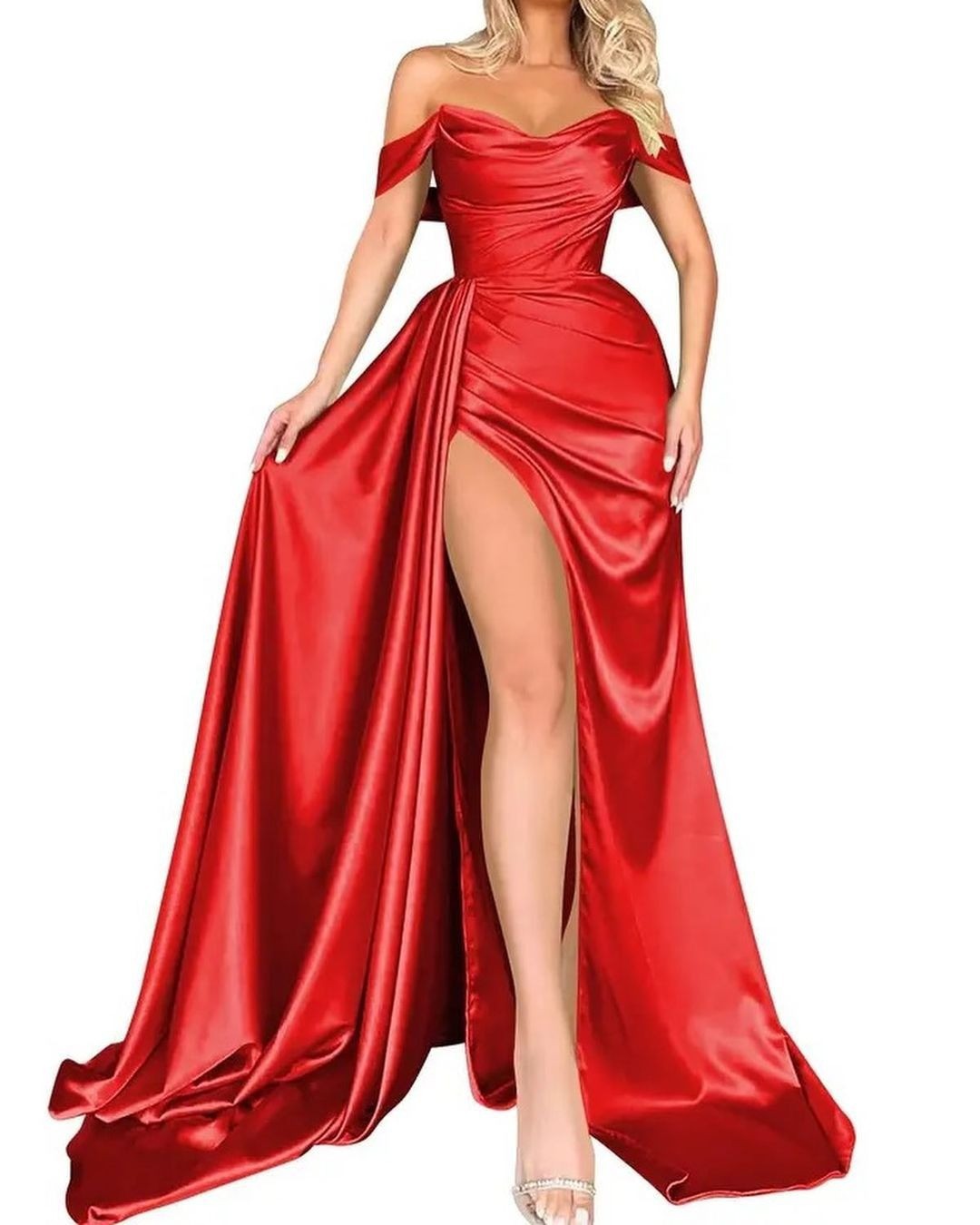 Vestido de fiesta de noche entallado y sexy con abertura alta, hombros descubiertos, para anfitrionas, ideal para banquetes de comercio exterior transfronterizo de ventas directas en 2025.