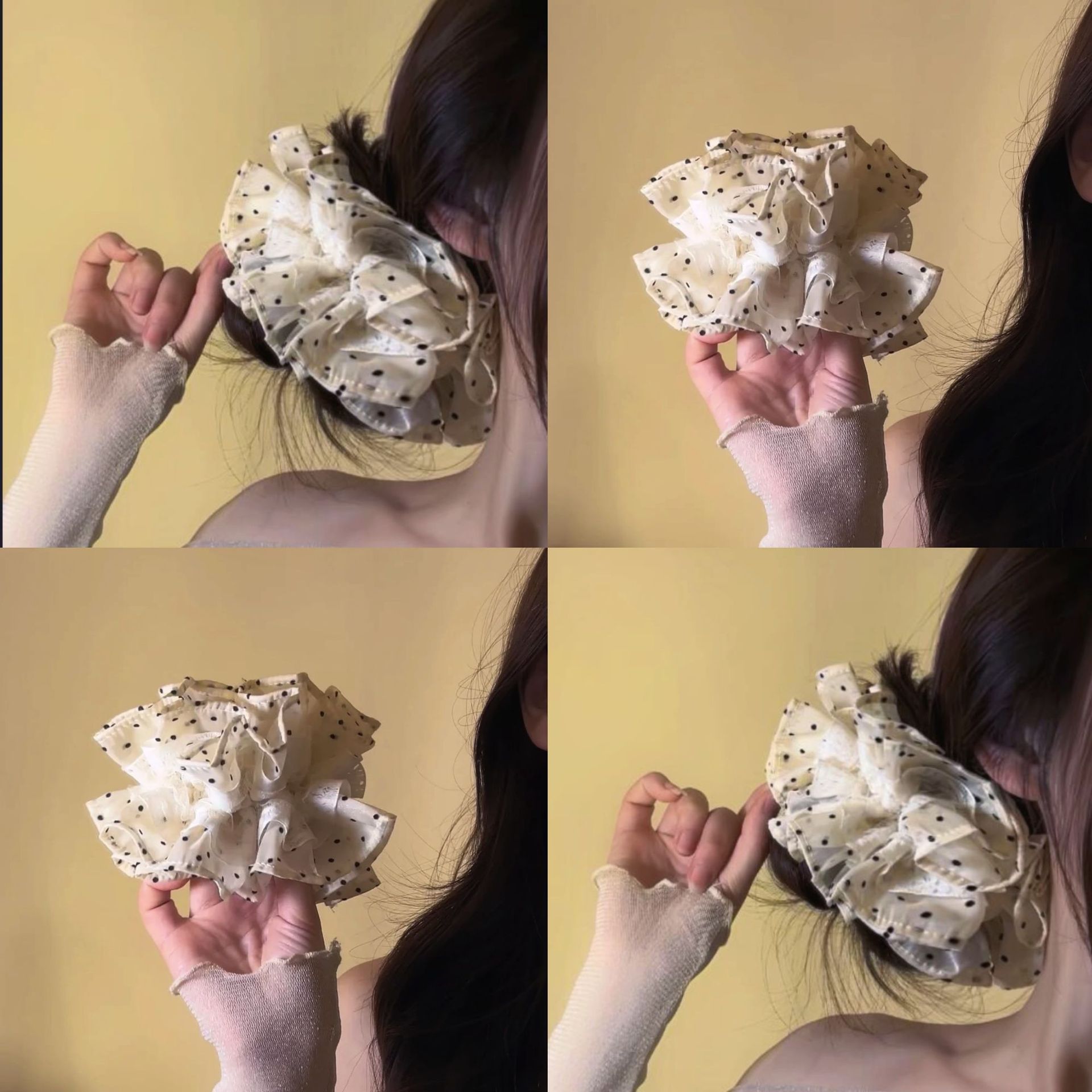 gentle sweet polka dot lace large intestine hair band female niche low ponytail and updo head rope butterfly tie hair accessories female