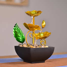 新中式流水摆件铁艺小型桌面客厅茶桌办公室装饰品循环水送礼