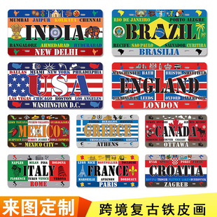 Retro Bar Restaurant Club Home Decoration Wall Plate License Plaques Cross Border Tin Painting License Plate