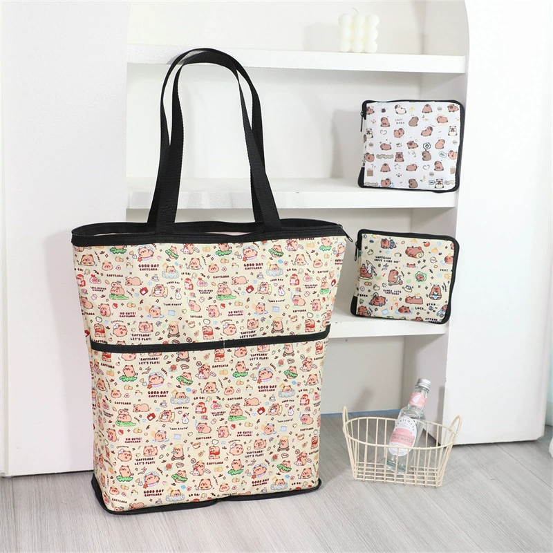 Capacious handheld portable shopping bag, foldable storage bag one shoulder