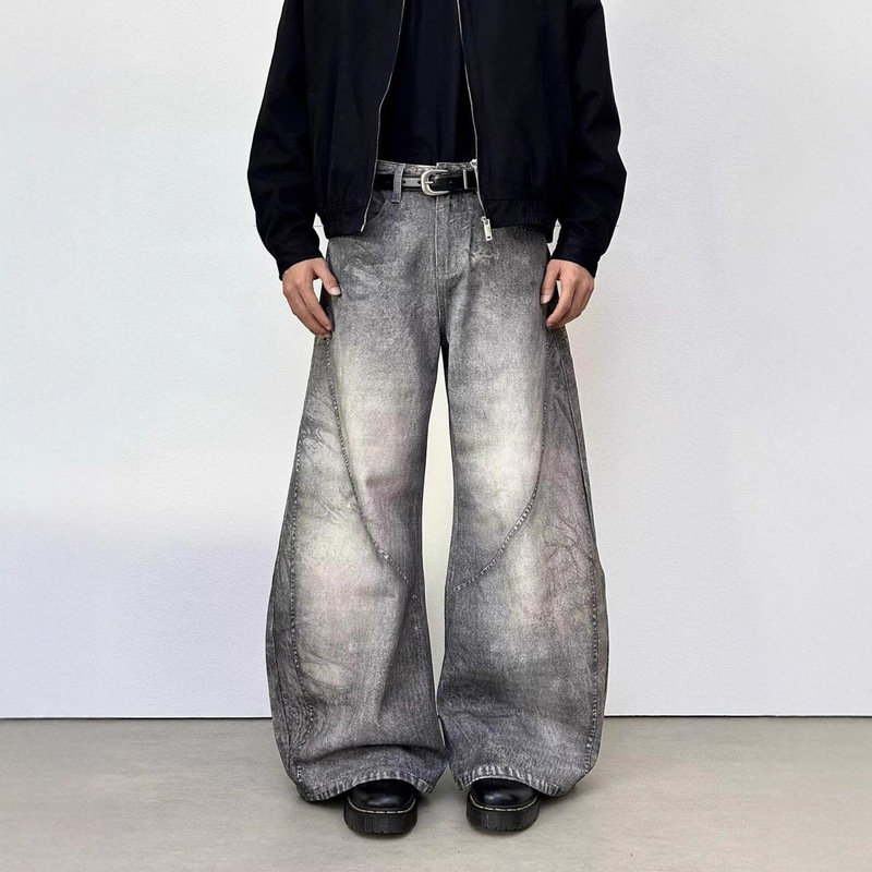 Hong Kong Style Men's Autumn and Winter New 2025 Personalized Letter Jeans Hip-Hop Ins Trendy High Street Trendy Handsome Long