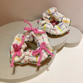 甜美可爱温柔五彩条纹粉蝴蝶结扎发肠圈韩版小众设计少女马尾发圈