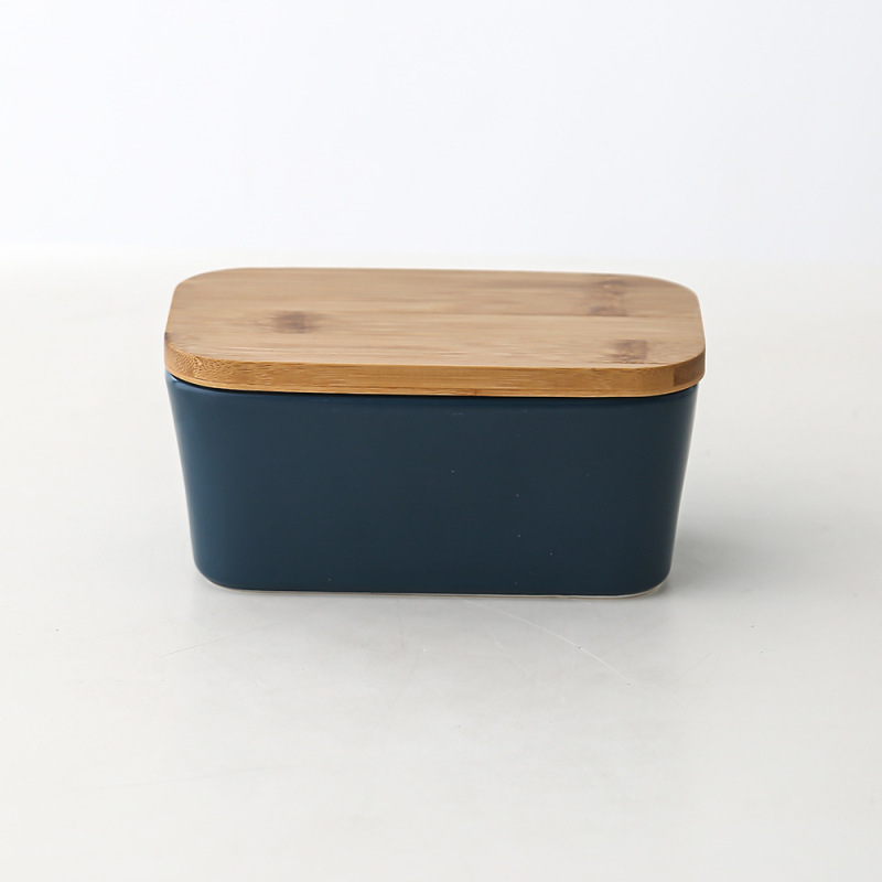 長方形の陶磁器のバターの箱の密封の缶の牛油の箱の竹の蓋はナイフの洋式の家庭用チーズの箱のクロスボーダーのアマゾンを持ちます。|undefined