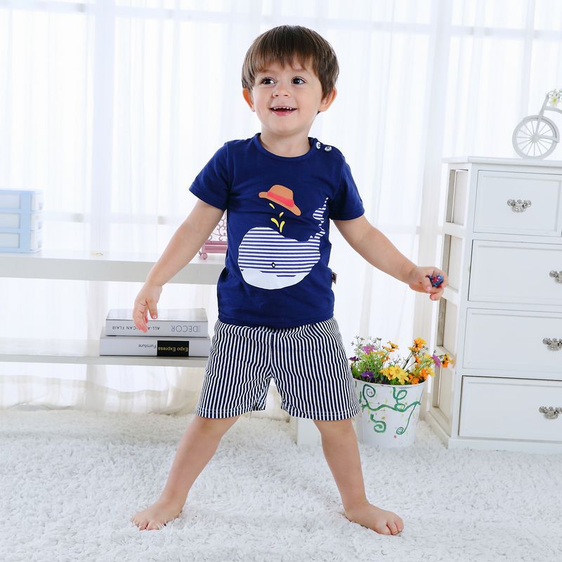 A generation of hair boys and girls short sleeve T-shirt cotton children's underwear set summer baby two short sleeve set